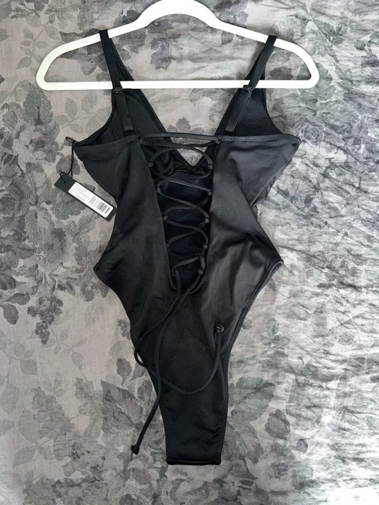 TA3 Black One-Piece Swimsuit with V-Neck - Picture 2 of 4